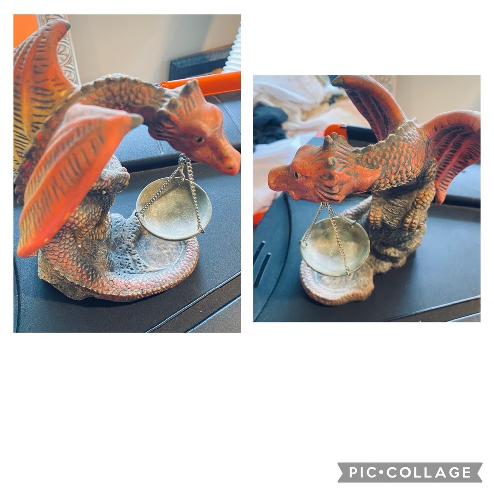 Fantasy Red Dragon Ceramic Candle Holder Incense Burner Oil Warmer 7"